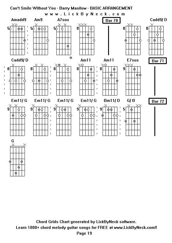 Chord Grids Chart of chord melody fingerstyle guitar song-Can't Smile Without You - Barry Manilow - BASIC ARRANGEMENT,generated by LickByNeck software.